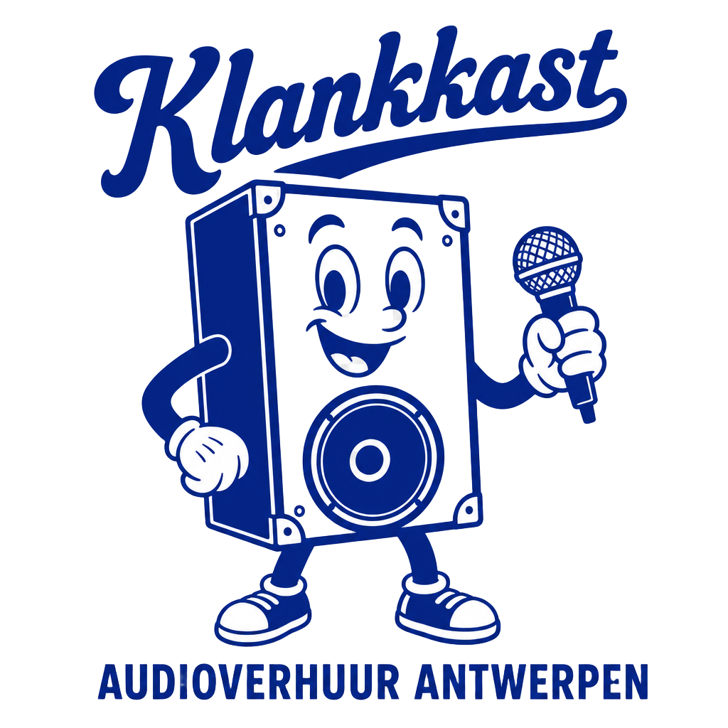 Klankkast mascotte, een vrolijke speaker met microfoon